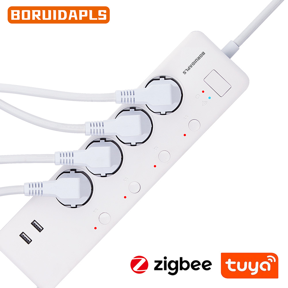 Smart Outdoor Plug - BORUIDAPLS ซิกบีมัลติฟังก์ชั่นพาวเวอร์บอร์ด 16A 4AC ปลั๊กซ็อกเก็ตอิสระ 2USB