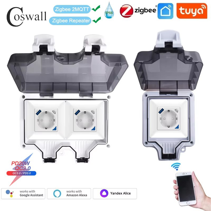 Smart Outdoor Plug - Coswall IP66 กันน้ํา EU ซ็อกเก็ต Tuya