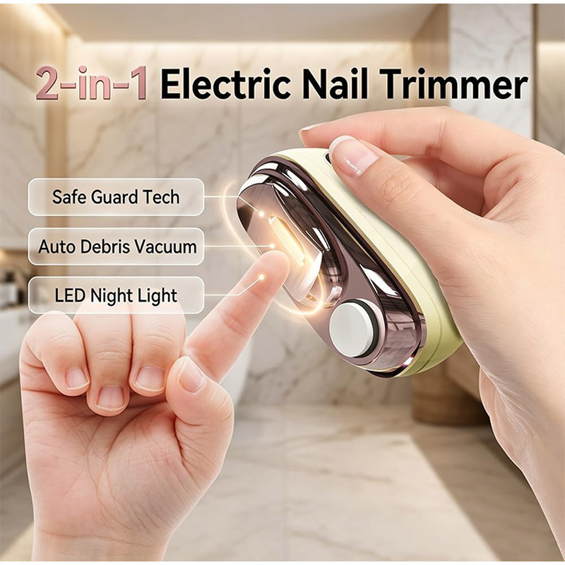 Smart Home Devices - เครื่องตัดเล็บและขัดเงาเล็บไฟฟ้าอัจฉริยะ 2-in-1 แบบชาร์จไฟได้ พร้อมที่เก็บเศษเล็บและไฟ LED สำหรับใช้ในบ้าน
