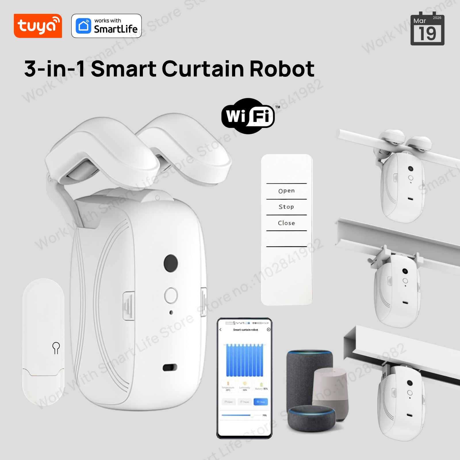 Smart Home Vimar - 1/2 ชิ้น หุ่นยนต์ม่านอัจฉริยะ Tuya Smart WiFi