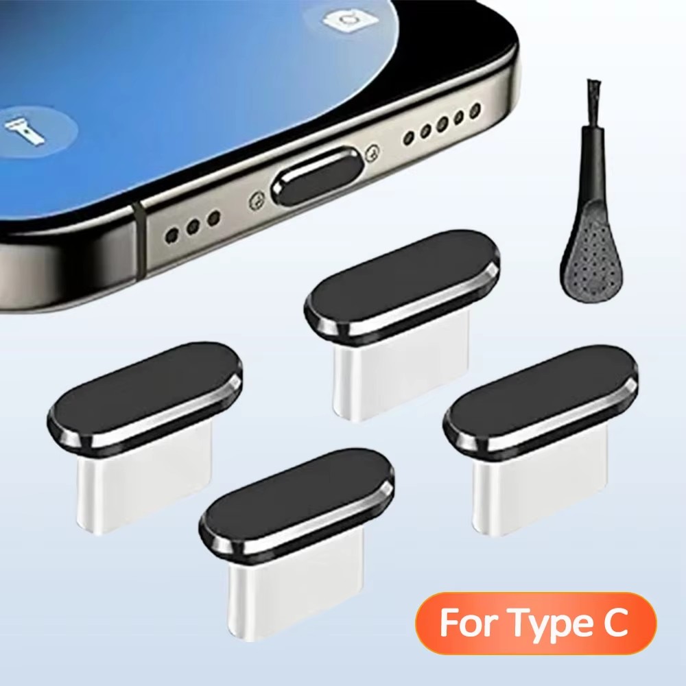 Smart Home Samsung - ฝาปิดกันฝุ่น USB-C 4 ชิ้น พร้อมแปรงทำความสะอาด ฝาปิดพอร์ตชาร์จป้องกันฝุ่น
