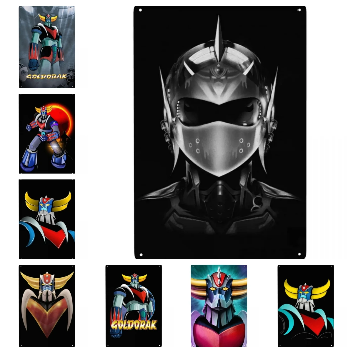 Smart Home Icon - Goldorak Grendizer ป้ายโลหะดีบุกรูปสี่เหลี่ยมผืนผ้าอะนิเมะยูเอฟโอหุ่นยนต์ป้ายทองผับคาเฟ่ลานศิลปะบนผนังตกแต่ง
