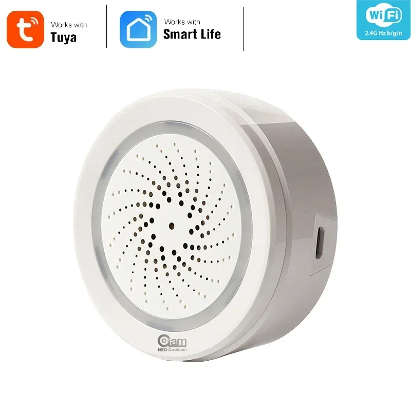 Smart Home Nas - นีโอ คูลแคม สมาร์ท ทูย่า ไวไฟไซเรนสัญญาณเตือนภัยพร้อมเซ็นเซอร์อุณหภูมิความชื้นเข้ากันได้กับอีโค่ กูเกิล