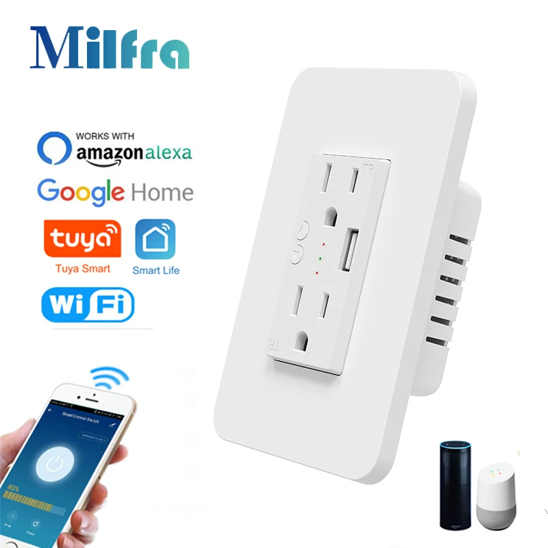 Smart Outdoor Plug - ปลั๊กเต้าเสียบสายไฟอัจฉริยะ milfra WIFI สองชั้นปลั๊ก US พร้อมพอร์ต