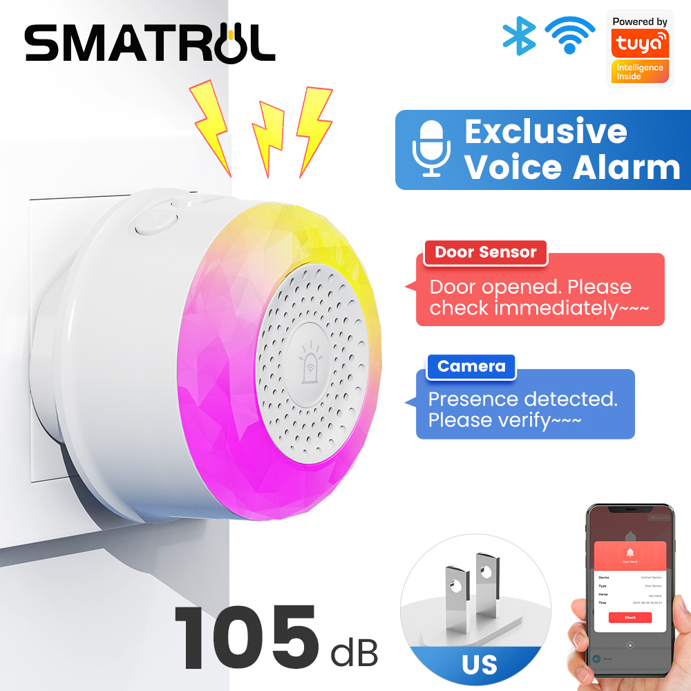 Smart Outdoor Plug - เซ็นเซอร์เตือนภัยเสียงและแสง SMATRUL Tuya WiFi พร้อมปลั๊ก EU