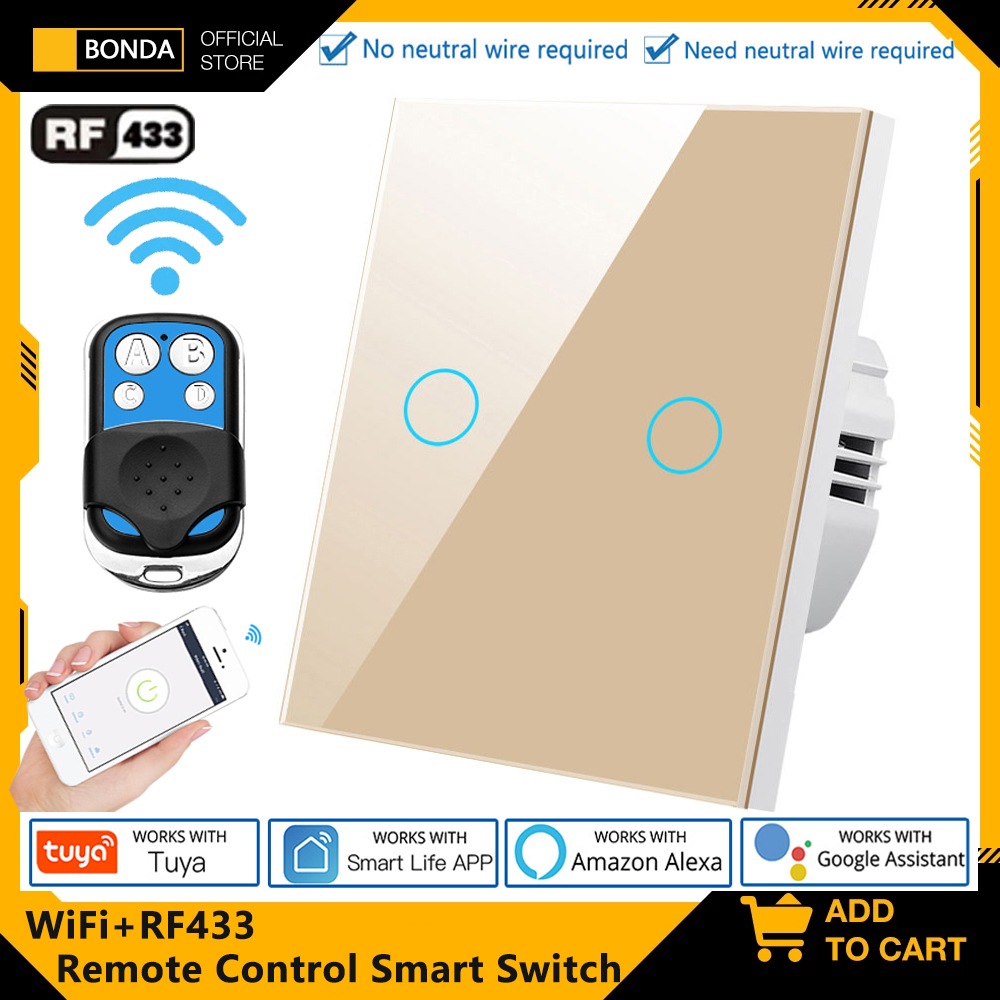 Smart Home Sistem - Tuya EU WiFi + RF433 สมาร์ทรีโมทคอนโทรลสวิทช์ไม่จําเป็นต้องใช้สายไฟ