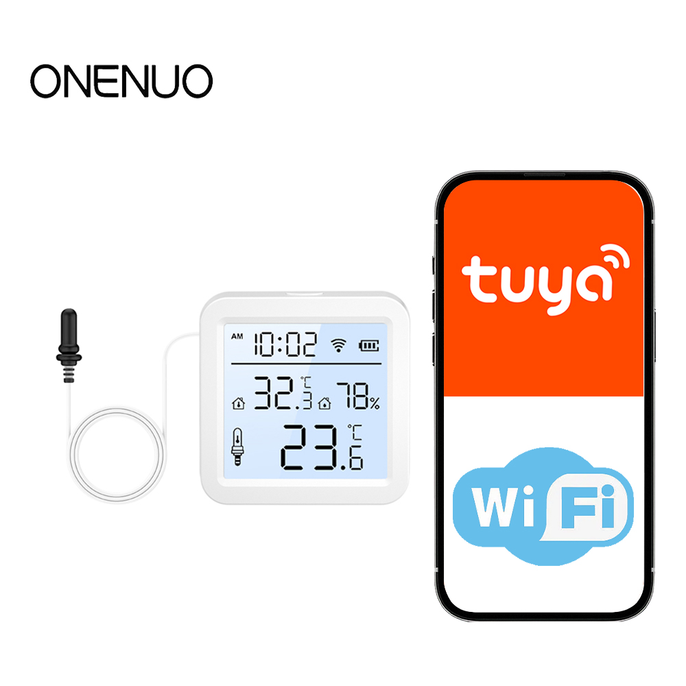 Smart Home Monitor - เซ็นเซอร์วัดอุณหภูมิและความชื้นแบบ WiFi พร้อมหัววัดภายนอก ใช้ได้ทั้งภายใน/ภายนอกอาคาร เทอร์โมมิเตอร์อัจฉริยะ Tuya