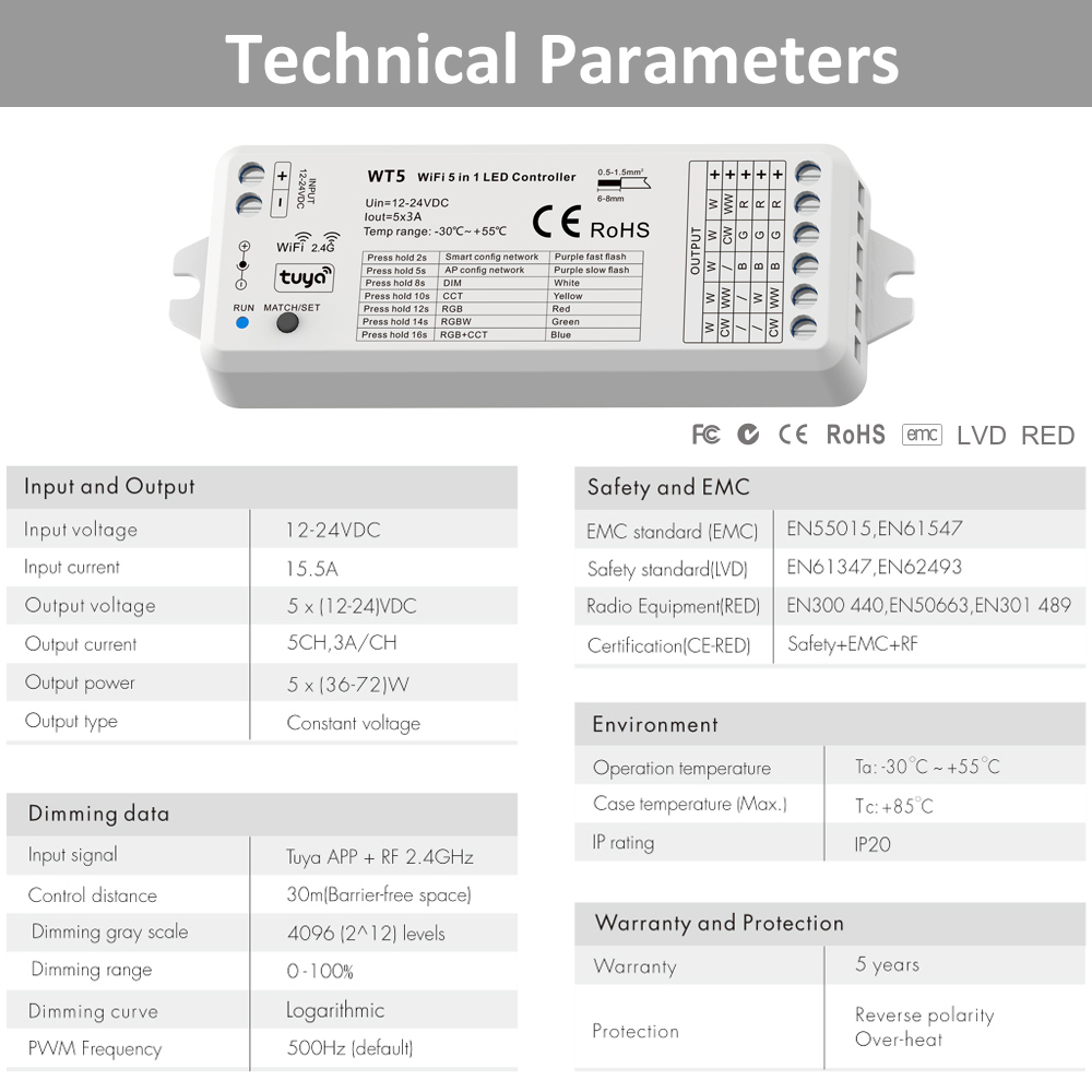 5 in 1 LED Strip Controller 12 - Wifi Led Dimmer บทวิจารณ์และราคา